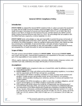 policy hipaa template compliance templates procedures policies entities covered
